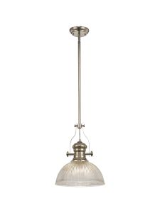 Davvid 1 Light Pendant E27 With 30cm Dome Glass Shade, Polished Nickel/Clear