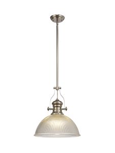 Davvid 1 Light Pendant E27 With 38cm Dome Glass Shade, Polished Nickel/Clear