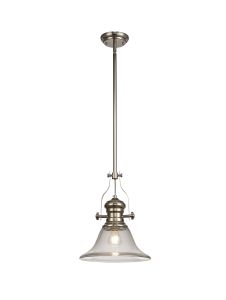 Davvid 1 Light Pendant E27 With 30cm Smooth Bell Glass Shade, Polished Nickel/Clear