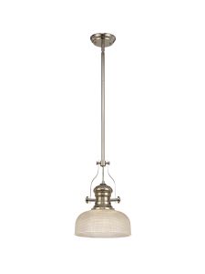 Davvid 1 Light Pendant E27 With 26.5cm Prismatic Glass Shade, Polished Nickel/Clear