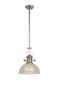 Davvid 1 Light Pendant E27 With 30cm Prismatic Glass Shade, Polished Nickel/Clear