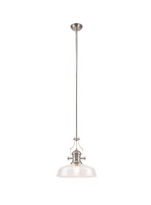 Davvid Pendant With 38cm Flat Round Shade, 1 x E27, Polished Nickel/Clear Glass