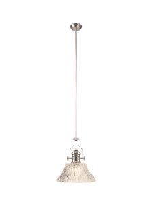 Davvid Pendant With 38cm Patterned Round Shade, 1 x E27, Polished Nickel/Clear Glass