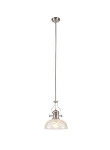 Davvid Pendant With 30cm Flat Round Patterned Shade, 1 x E27, Polished Nickel/Clear Glass