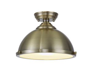 Davvid 31cm Flush Ceiling Fitting, 1 x E27, Antique Brass / Frosted Glass