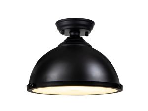 Davvid 31cm Flush Ceiling Fitting, 1 x E27, Black / Frosted Glass