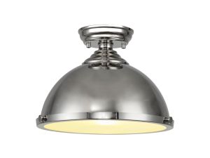 Davvid 31cm Flush Ceiling Fitting, 1 x E27, Polished Nickel / Frosted Glass