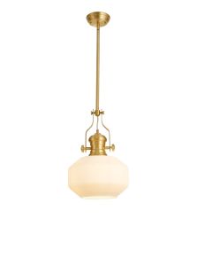 Davvid Single Pendant, 1 x E27, Round Champfered Glass, Satin Gold / Opal