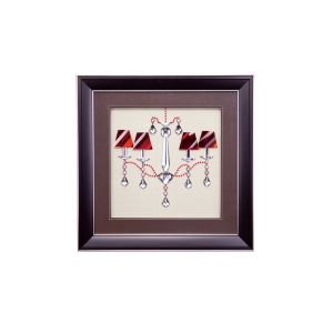 (DH) Décor Chandelier With Red Shades, Black Frame, Red Arms, Clear Crystal