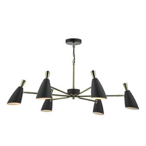 Diego 6 Light E14 Black With Gold Highlights Adjustable Pendant With Tiltable Heads Too