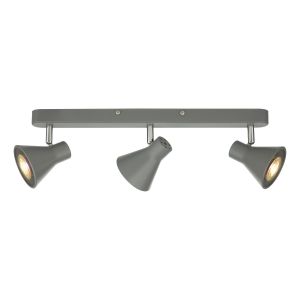 Diza 3 Light GU10 Matt Grey Adjustable Bar Spotlight With Polished Chrome Detail