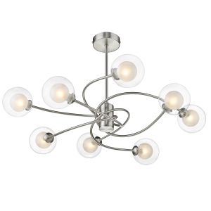 Victor 8 Light G9 Satin Nikel Semi Flush Fitting With Opal Inner Glass & Clear Outer Glass
