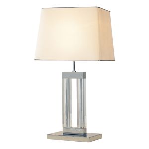 Docharlestonn 1 Light E27 Polished Chrome & Quartz Glass Table Lamp With Inline Switch C/W Ccrain Linen Shade