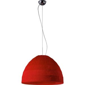 Domo Pendant 3 Light E27 Polished Chrome/Red Fabric Shade