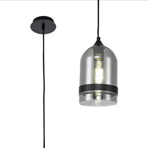 Drake Pendant 15cm Dome, 1 x E27 (Max 20W), Matt Black & Smoke Plated