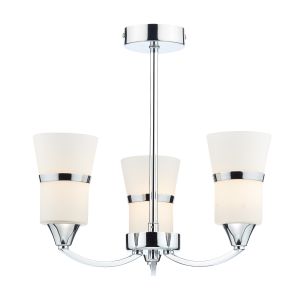 Dublin 3 Light E14 12W LED Bulbs Included Polished Chrome Semi Flush Fitting With Opal Glass Shades