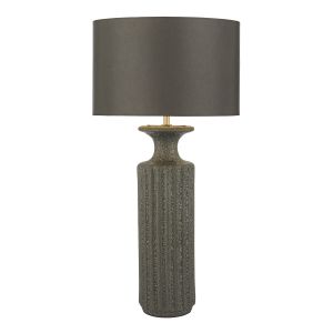 Dugan 1 Light E27 Black Volcanic Glaze Table Lamp With Inline Switch C/W Bokara Grey Faux Silk Satin 38cm Drum Shade