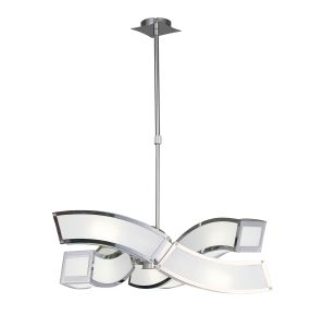 Duna E27 Pendant 3 Arm 6 Light E27, Polished Chrome/White Acrylic, CFL Lamps INCLUDED