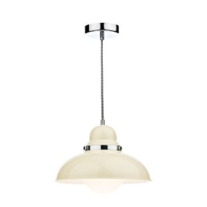 Dynamo 1 Light E27 Ccrain Adjustable Pendant With Polished Chrome Detail C/W Opal White Glass Shade