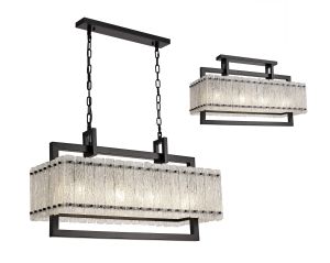 Eagle Medium Linear Pendant, 8 Light E27, Matt Black/Crystal Sand Glass Item Weight: 15.5kg