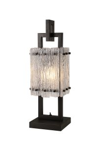 Eagle Table Lamp, 1 Light E27, Matt Black/Crystal Sand Glass