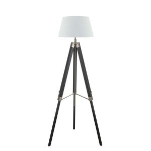 Easel 1 Light E27 Adjustable Height Tripod Floor Lamp Black C/W Cezanne White Faux Silk Tapered 45cm Drum Shade