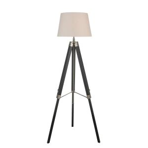 Easel 1 Light E27 Adjustable Height Tripod Floor Lamp Black C/W Puscan Ccrain Cotton Tapered 45cm Drum Shade