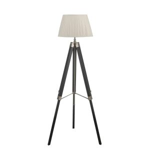 Easel 1 Light E27 Adjustable Height Tripod Floor Lamp Black C/W Ulyana Ivory Faux Silk Pleated 45cm Shade