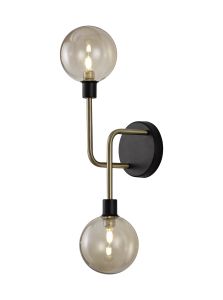 Eaton Wall Lamp, 2 Light G9, Matt Black/Antique Brass/Cognac Glass