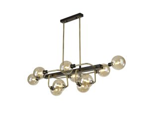 Eaton Fixed Pendant Ceiling, 10 Light G9, Matt Black/Antique Brass/Cognac Glass