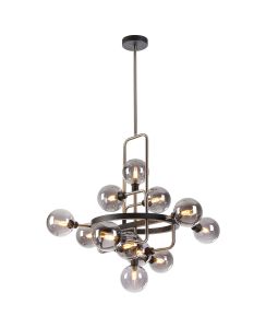 Eaton Fixed Pendant, 12 Light G9, Graphite / Satin Nickel / Smoke Glass