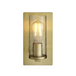 Ongio 1 Light E27 Hammered Brass Wall Light With Textured Clear Glass Shade