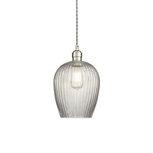 Vigo 1 Light E27 Polished Nickel Small Adjustable Pendant With Clear Ribbed Hand Blown Glass Shade