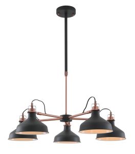 Edessa 94cm Telescopic/Semi Ceiling 5 Light, 5 x E27, Graphite/Copper/White