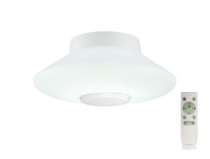 Nu Eldon Flat Ceiling, 1 x 22W LED, IP44, RGB/Tuneable White Remote Control/App Control With Built In Speaker, Bluetooth, White, 3yrs Warranty