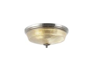 Elisha 2 Light E27 Flush Ceiling Light, Polished Nickel/Prismatic Glass