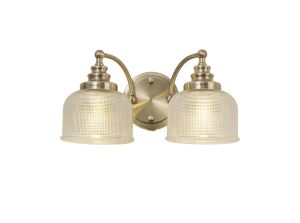 Elisha Switched Wall Lamp 2 Light E27 Antique Brass/Prismatic Glass
