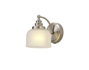 Elisha Switched Wall Lamp 1 Light E27 Satin Nickel/Frosted Glass