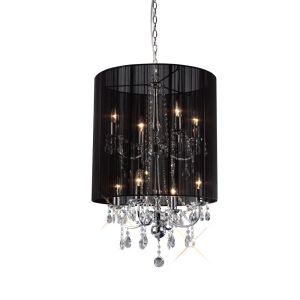 Ella Pendant With Black Shade 8 Light E14 Polished Chrome/Crystal