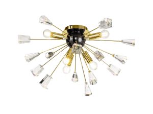 Ella 60cm Ceiling Sputnik, 6 Light E14, Brushed Gold & Gloss Black/Crystal