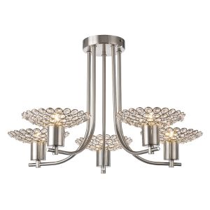 Ellen Semi Flush 5 Light G9 Satin Nickel/Crystal