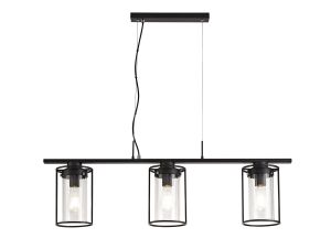 Ellen Linear Pendant, 3 Light E27, Black/Clear Glass