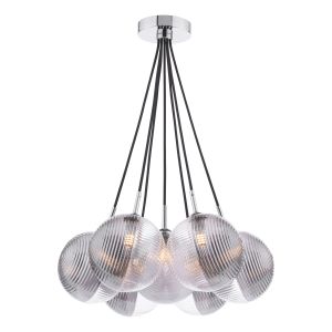 Elpis 7 Light G9 Polished Chrome Cluster Pendant C/W 15cm Smoked & Clear Ribbed Glass Shades