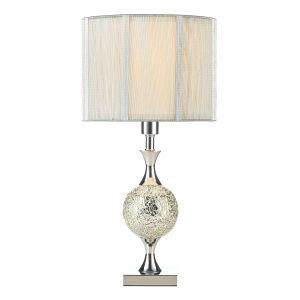 Elsa 1 Light E27 Polished Chrome Table Lamp With Silver Mosaic With Inline Switch C/W Silver Fabric Drum Shade