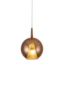 Elsa Assembly Pendant (WITHOUT PLATE) With Round Shade, 1 Light E27, Copper Glass With Frosted Inner Cone