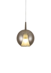 Elsa Assembly Pendant (WITHOUT PLATE) With Round Shade, 1 Light E27, Chrome Glass With Frosted Inner Cone