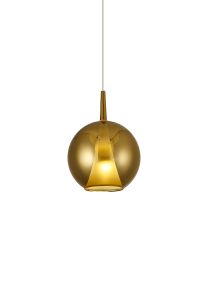 Elsa Assembly Pendant (WITHOUT PLATE) With Round Shade, 1 Light E27, Gold Glass With Frosted Inner Cone