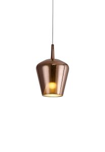 Elsa 22.5cm Assembly Pendant (WITHOUT PLATE) With Inverted Bell Shade, 1 Light E27, Copper Glass With Frosted Inner Cone