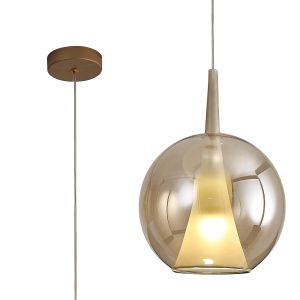 Elsa 25cm Pendant With Round Shade, 1 Light E27, Bronze Glass With Frosted Inner Cone