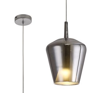 Elsa Pendant With Inverted Bell Shade, 1 Light E27, Chrome Glass With Frosted Inner Cone